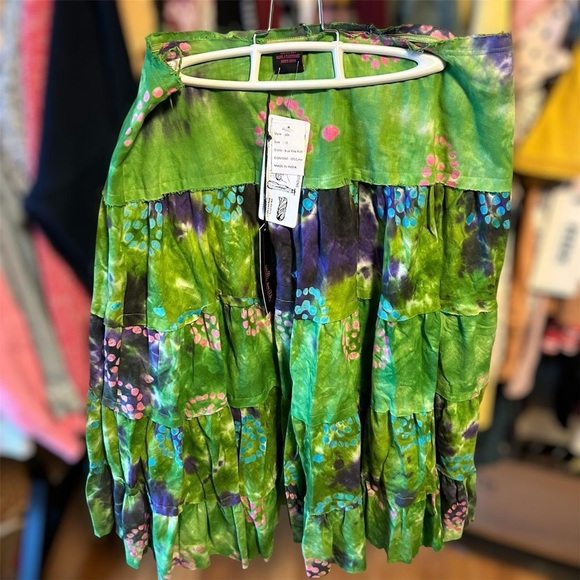 NWT Willi Smith Green Hippie Tie Dye Festival Skirt Sz 12 - Picture 5 of 8